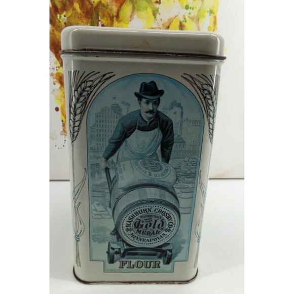 Rare Blue Print Vintage Flour Tin Gold Medal Flour Washburn Crosby Co cookie box - Picture 2 of 7